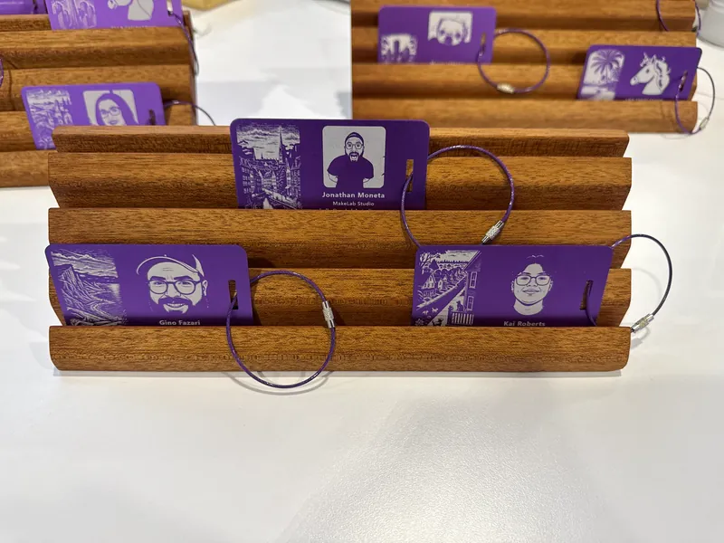 Close view of the branded gifts made for the summit, stacked and tied.