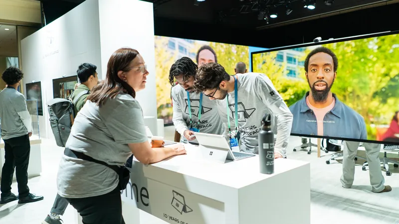Staff walking guests through hardware at the demo counter.