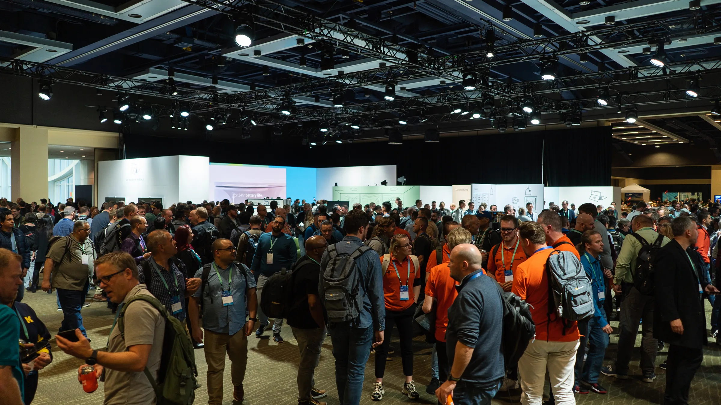 The expo hall from above, packed end to end.